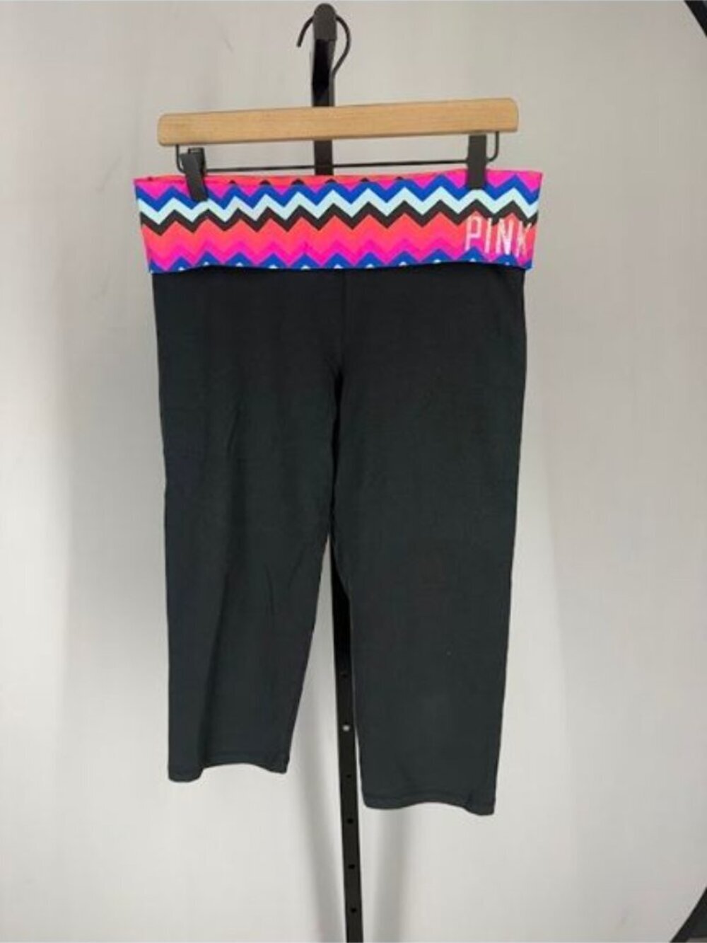 PINK Y2K Cropped Black Aztec Foldover Leggings